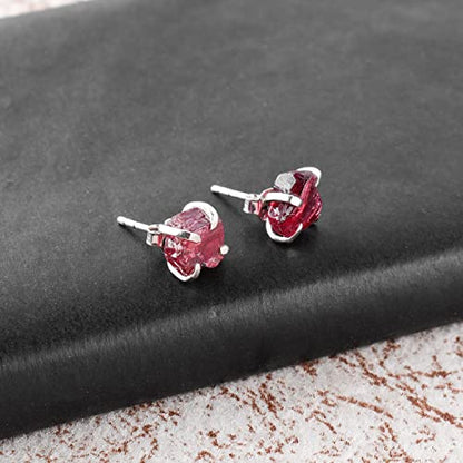 925 Sterling Silver Raw Gemstone Stud Earrings for Women & Girls | Handmade Minimalist Birthstone Earrings | Hypoallergenic Everyday Jewelry | Gift for Her, Birthday, Anniversary, Christmas