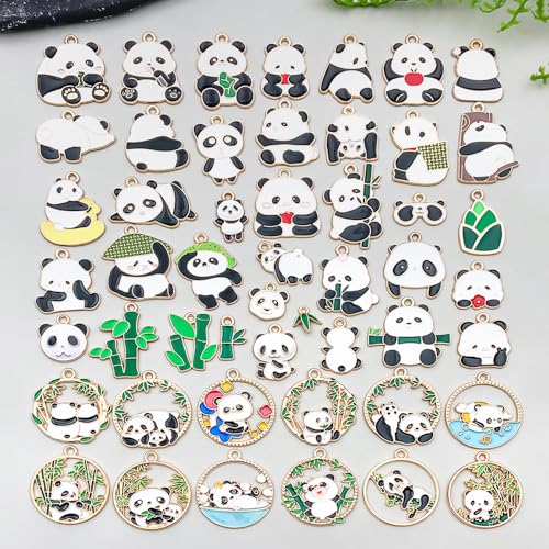 50pcs Enamel Charms for Jewelry Making Wholesale Assorted Mixed Bulk Metal Earring Findings for DIY Necklace Bracelet Keychain and Crafting - style: Panda Charms