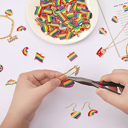 SANNIX 110Pcs Rainbow Charms Gold Enamel Charm Jewelry Making Charms | Rainbow Pride Charms Bulk for Bracelet Necklace Earring Making - style: Rainbow