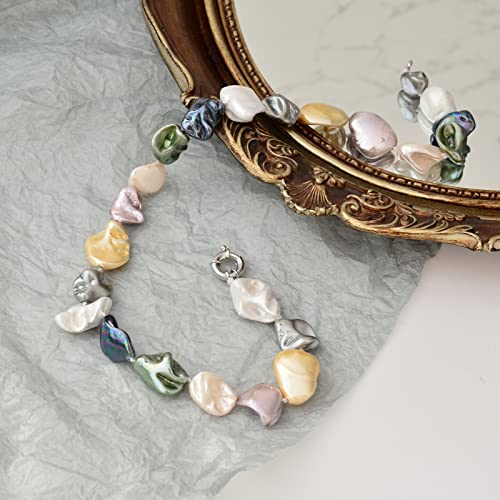 Pearl Choker Necklace for Women Boho Beaded Statement Necklace with Black White Large Freshwater Pearls Silver Fashion Jewelry Gift - color: Colorful