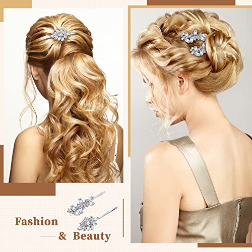 Janinka 10 Pieces Rhinestone Wedding Hair Clips Bridal Crystal Bobby Pins Silver Barrette Leaf Flower Wedding Elegant Hair Accessories for Bride Women and Girls(Rhinestone Style) - color: Rhinestone style
