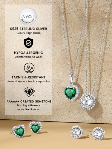 Bestyle Sparkling 925 Sterling Silver Birthstone Stud Earrings for Women, Heart/Round/Teardrop/Square Solitaire Diamond Studs Earrings, Great Birthday/Christmas Gifts - style: 05.Green Emerald-May-heart
