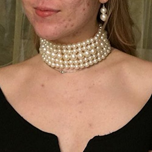 KOSMOS-LI Fashion Simulate Pearl Choker Necklace With Earrings Set - color: Ivory
