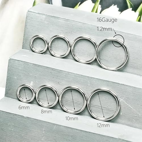16Gauge earrings nosering clicker hoop Hypoallergenic body piercing ring | 6-14mm/6-12mm/Stainless Steel Gold/Silver,Septum Rings Hinged Clicker, Helix Cartilage Daith Tragus,Sleeper Hoop,Piercing - color: 6-8-10-12mm 16Gauge Silver
