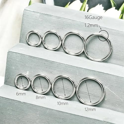 16Gauge earrings nosering clicker hoop Hypoallergenic body piercing ring | 6-14mm/6-12mm/Stainless Steel Gold/Silver,Septum Rings Hinged Clicker, Helix Cartilage Daith Tragus,Sleeper Hoop,Piercing - color: 6-8-10-12mm 16Gauge Silver