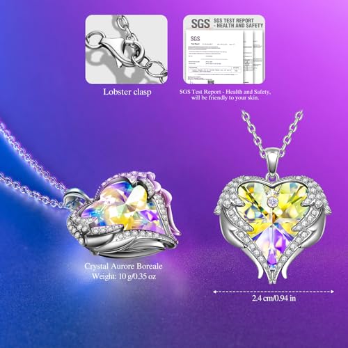 Kate Lynn Angel Wings Heart Necklaces for Women, White Gold Plated - color: Aurore Boreale