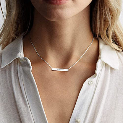 ChicSilver Customizable Vertical Bar Pendant Necklace 925 Sterling Silver Y Necklace Simple Fashion Jewelry Gifts for Women - style: E. 5mm Horizontal Bar-Silver Engraving
