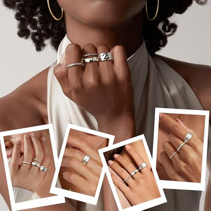 Stackable Chunky Gold Rings for Women Non Tarnish Dainty Silver Thumb Rings | 14K Gold Plated Stacking Rings Set,Trendy Gold Wedding Band Ring,Size 5-11 - color: Silver Plated