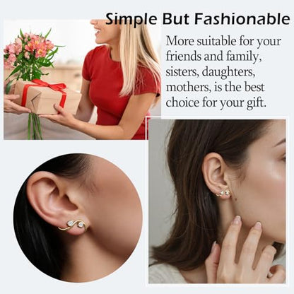 EPIRORA Earrings for Women Trendy, Dainty Geometric S-Shape Cubic Zirconia Stud Earrings for Women Hypoallergenic, Unique Jewelry Gift for Her on Valentine's Day, Birthday, Party - Silver & Gold - style: Gold