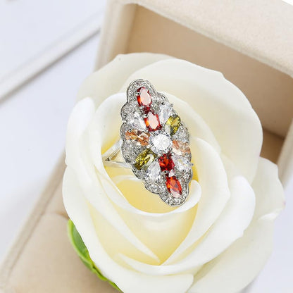 Luxury Women's Cubic Zirconia Crystal Flower Big Cocktail Statement Rings Fashion Art Deco925 Silver Created Gem Filled Cluster Flower Lndex Finger Ring(9#), XG12-R002-A09 - size: 9#