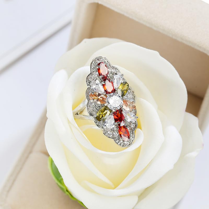 Luxury Women's Cubic Zirconia Crystal Flower Big Cocktail Statement Rings Fashion Art Deco925 Silver Created Gem Filled Cluster Flower Lndex Finger Ring(6#), XG12-R002-A06 - size: 6#