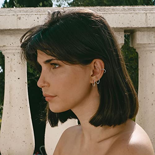 micuco 3 Pairs Small Gold Hoop Huggie Earrings Set for Women Men Tendy | 14K Gold Plated Small Huggie Hoop Earrings for Men, Tiny Cartilage Hypoallergenic Earring Set - style: F# Twisted silver 8-10-12mm