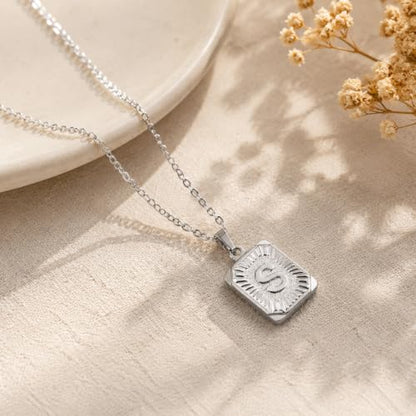 Glimmerst Initial Pendant Necklace 18K Gold Plated Stainless Steel Letter Necklace Personalizd Name Necklace for Women - style: Silver K