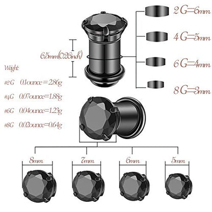 Gabry&jwl 6Pcs Lightweight Ear Gauges Plugs Ear Tunnels 2G 4G 6G 8G 6mm 5mm 4mm 3mm 316L Stainless Steel Body Piercing Plugs Prong Set CZ Ear Stretcher Expander Plugs with Rubber O-Rings - style: B01:3Pairs(4G=5mm)