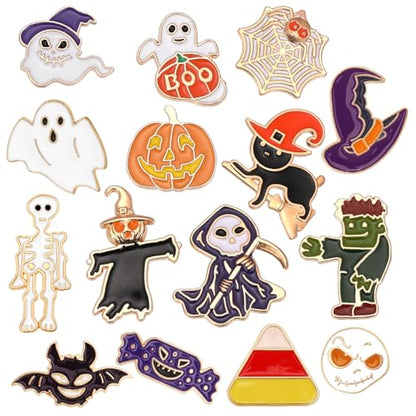 SANNIX 15Pcs Halloween Pins, Skull Pumpkin Bat Ghost Spooky Brooch Pins | 15 Patterns, Halloween Enamel Lapel Pin, Holiday Backpack Badge, for Clothes Bags Hats Accessories Party Favor - style: Halloween Pin