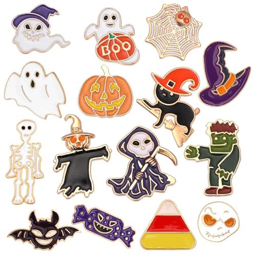 SANNIX 15Pcs Halloween Pins, Skull Pumpkin Bat Ghost Spooky Brooch Pins | 15 Patterns, Halloween Enamel Lapel Pin, Holiday Backpack Badge, for Clothes Bags Hats Accessories Party Favor - style: Halloween Pin