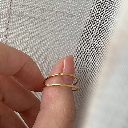 Women's Stainless Steel 1MM Thin Plain Midi Stacking Ring Band Comfort Fit, Size 3 to 10 - color: Dome - G (with 2 cz)
