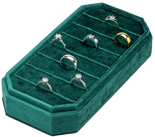 Velvet Ring Organizer Display Tray Jewelry Box Earring Holder Case | for Wedding Birthday Christmas Day (Green) - color: Green