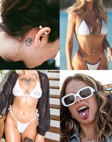 9 Pairs Nipple Rings Stainless Steel Heart Butterfly Moon Flower CZ Barbell Tongue Rings Set Cute Nipplerings Piercing Jewelry for Women Pink Silver Tone - color: B: Silver Tone
