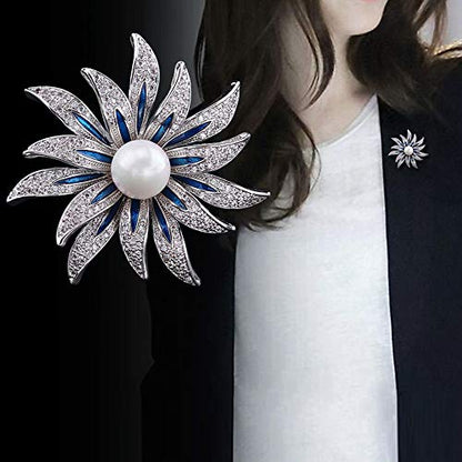 Brooch Pins for Women Girls Fashion Flower Crystal Rhinestone Pearl Jewelry - color: Color 6