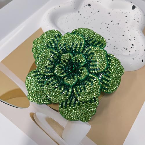 Rhinestone Flower Brooch Pin for Women Men Elegant Sparkly Crystal Camellia Floral Lapel Pins Shawl Dress Suit Clothes Accessories Wedding Party Fashion Jewelry 105mm - color: Light Green