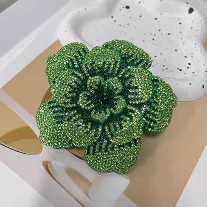 Rhinestone Flower Brooch Pin for Women Men Elegant Sparkly Crystal Camellia Floral Lapel Pins Shawl Dress Suit Clothes Accessories Wedding Party Fashion Jewelry 105mm - color: Light Green