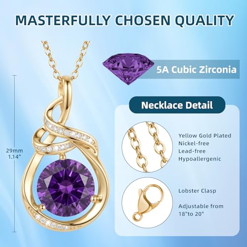 Teardrop Birthstone Necklace for Women 14K Gold/White Gold Elegant Ribbon Pendent Anniversary Love Birthday Gifts for Mom Women, 18"+2" Inches - color: Gold-02-Feb Birthstone