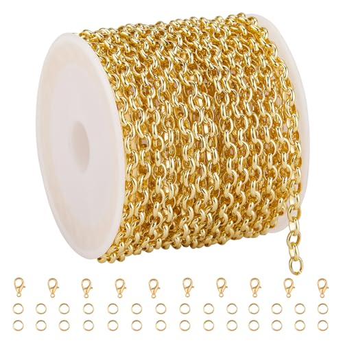 GTVOODX 16.4 Feet Gold Filled Stainless Steel Rolo Chain for Jewelry Making | Unfinished Permanent Jewelry Chain Roll for DIY Jewelry Bracelet Necklace Making with Lobster Clasps Jump Rings - color: Gold Rolo Chains