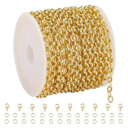 GTVOODX 16.4 Feet Gold Filled Stainless Steel Rolo Chain for Jewelry Making | Unfinished Permanent Jewelry Chain Roll for DIY Jewelry Bracelet Necklace Making with Lobster Clasps Jump Rings - color: Gold Rolo Chains