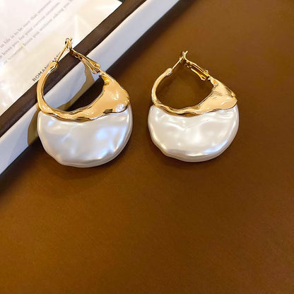 Elegant Geometric Drop Dangle Earrings For Women Irregular Faux Pearl Gold Hoop Earrings Unique Large Statement Pearl Earrings Trendy Jewelry Gifts