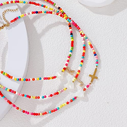 MJartoria Initial Necklaces for Women, Colorful Beaded Necklace, Shell Beach Necklace Letter Choker Handmade Jewelry Gifts - style: J