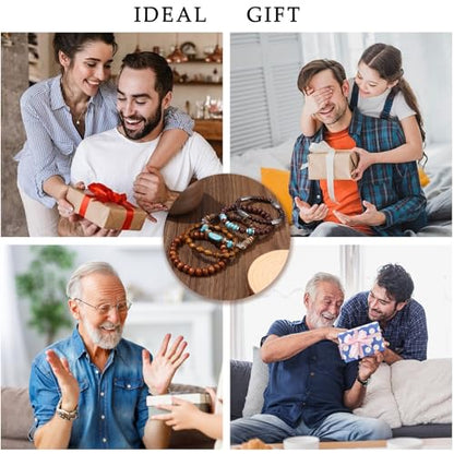 Giovanchi 41/44 PCS Wooden Beaded Bracelets for Men Larger Size Adjustable Punk Braided Wooden Bracelet Bulk Wood Bangles Wristbands Meaningful Jewelry Gift - style: Style A:44 PCS