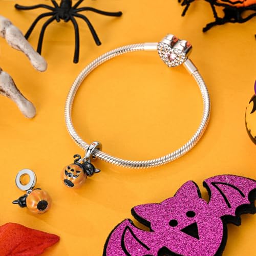 925 Sterling Silver Charms for Bracelets and Necklaces Lipstick and Perfume High Heels Dangle Pendants Heart Butterfly Bead Charms Halloween Christmas Gift for Womens - style: Black Cat Pumpkin Charm