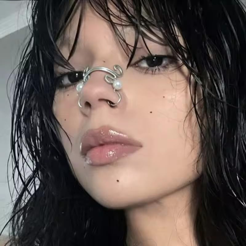 Punk Pearl Nose Clip No Piercing Faux Pearl Nose Ring Copper Adjustable Fashion Nose Jewelry Clip on Earrings