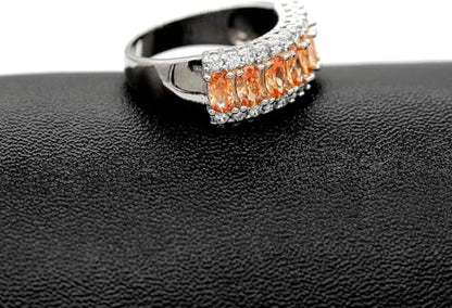 Uloveido Beautiful Women's 7 Stones Wedding Band Oval Cubic Zirconia Engagement Anniversary Rings J501 - color: Platinum-Champagne