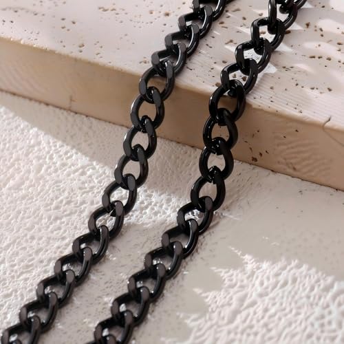 Slip Chain Choker for Women Handmade Black Stainless Steel Cuban Chain Chunky Moon Bat Raven Skull Pendant Gothic Punk Rock Collar Adjustable Lariat Y Necklace for Men - style: Black O-ring