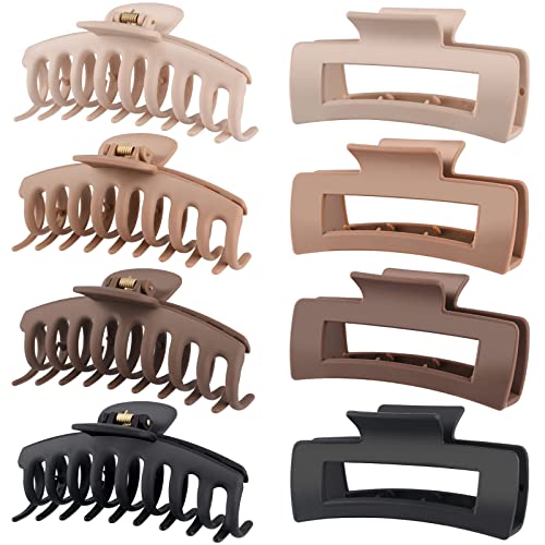 LuSeren Hair Clips for Women 4.3 Inch Large Hair Claw Clips for Women Thin Thick Curly Hair, Big Matte Banana Clips,Strong Hold jaw clips,Neutral Colors - color: Neutral