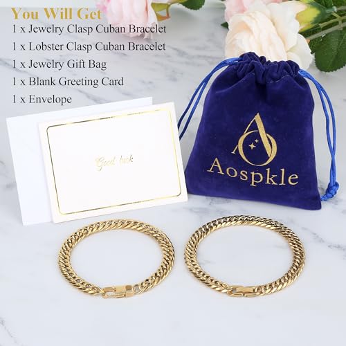 2PCS Cuban Link Bracelet, Silver Gold Black Sturdy 316L Stainless Steel Cuban Link Chain for Men Jewelry Set with Gift Message Card 8mm, 7/8/9 Inches - color: Gold, size: 9 inches