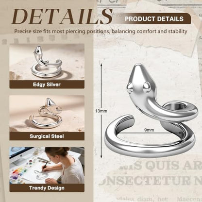 Gothic Clip On Ear Cuff Stainless Steel No Piercing Helix Cartilage | Hypoallergenic,Non Piercing Helix Cartilage,Gold Silver,Fake Earring,Lightweight,Punk Gothic Jewelry Gift Women Men - color: K11-Silver Snake Design