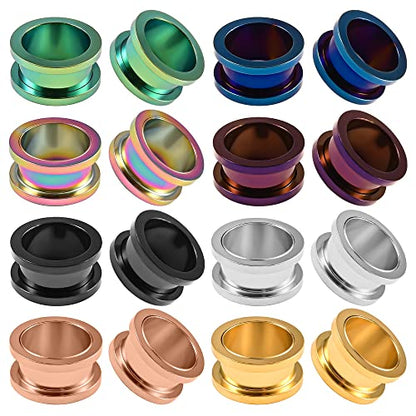 DOEARKO Set of 16 pcs 316 Stainless Steel Ear Plugs Large Gauges Stretching Screw Fit Tunnels Gauge 2g - 1 inch - size: 8mm(0G)