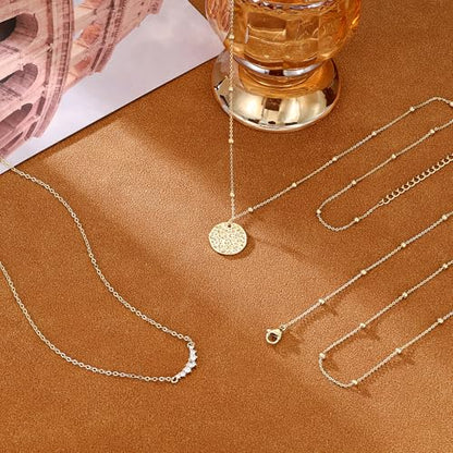 CHESKY Gold Layered Necklaces Set, 14K Gold Plated Paperclip Chain Stack | 3 Pcs Dainty Layering Necklaces, Gold CZ Pendant Necklace Trendy Jewelry Gift for Women Daily Wear - style: CZ-bar-bead