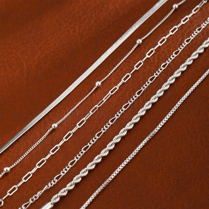 Gold/Silver Bracelets for Women,14K Real Gold Plated Bracelets Stack Trendy Jewelry Sets Stackable Snake Chain Figaro Paperclip Link Chain Adjustable Bracelet Pack Jewelry for Women - style: 6PCS-SL