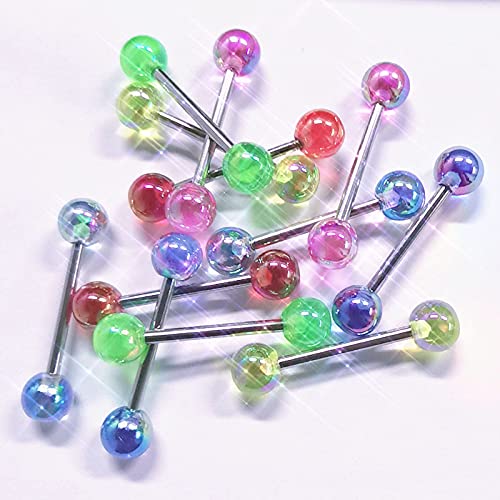 12/16/24Pcs Tongue Rings for Women Candy Color Ball Tongue Nipple Piercing 14G Surgical Steel Barbell Tongue Retainer Body Jewelry Bar Length 16mm - style: Style1-12Pack