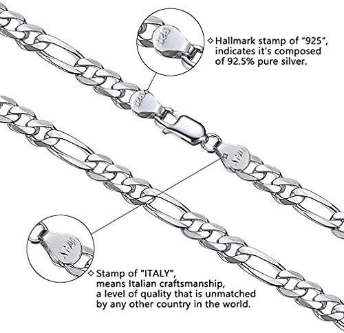 Savlano 925 Sterling Silver 7.5mm Italian Solid Figaro Link Chain Necklace With Gift Box For Men & Women - Made in Italy