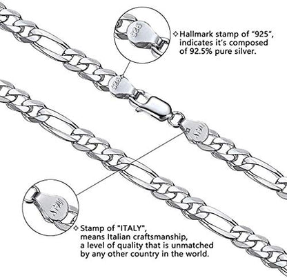 Savlano 925 Sterling Silver 7.5mm Italian Solid Figaro Link Chain Necklace With Gift Box For Men & Women - Made in Italy