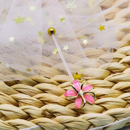 VERAMI 14G 38mm Pregnancy Belly Button Rings Flexible Bioplast Long Bar Flower Belly Rings for Maternity Clear Navel Piercing Retainer - color: Gold-pink flower