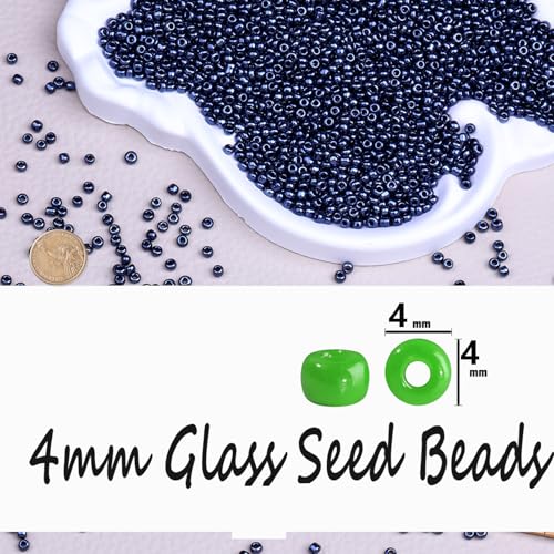 Legefo 4mm Glass Seed Beads Bulk, Gunmetal Black 6/0 Small Mini Pony Seed Beads, Tiny Round Craft Bead for Bracelet Necklace Wrist Jewelry Making Beading Weaving DIY Crafts Supplies, 1000pcs - color: Gunmetal Black