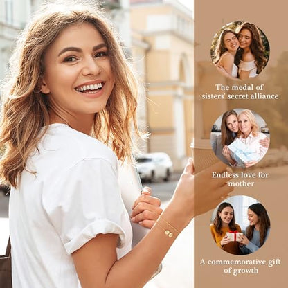 Initial Bracelets for Women Girls Trendy, Dainty 14K Gold Plated 2 Initial A-Z Disc Stacked Layered Bracelet Set Personalized Friendship Birthday Gifts Jewelry for Daugther Girls - color: BD