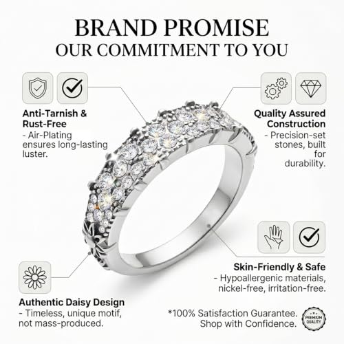 14K Non Tarnish Gold Rings for Women 34 Rhinestones Daisy Accents Stackable Stacking Gold Plated Womens Wedding Rings - color: Silver