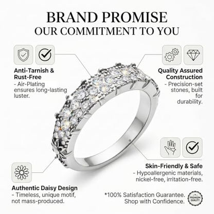 14K Non Tarnish Gold Rings for Women 34 Rhinestones Daisy Accents Stackable Stacking Gold Plated Womens Wedding Rings - color: Silver